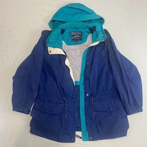 Vintage Pacific Trail XL Jacket Navy Blue Teal Retro Front Snap Zip Coat Hooded